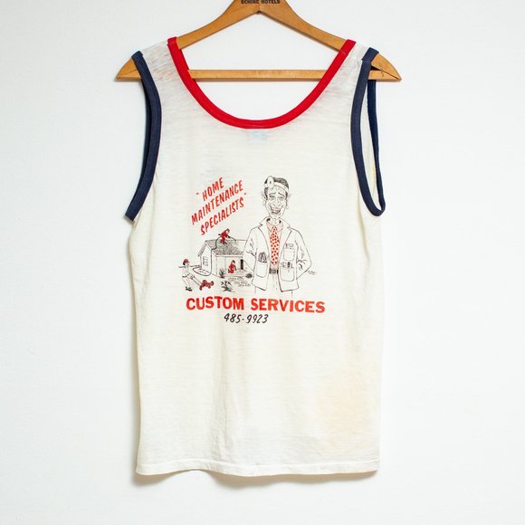 Vintage 1970's Custom Service Tank top Size L - Picture 1 of 8